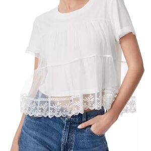 Alice + Olivia White Lace Overlay Dreema Blouse size S